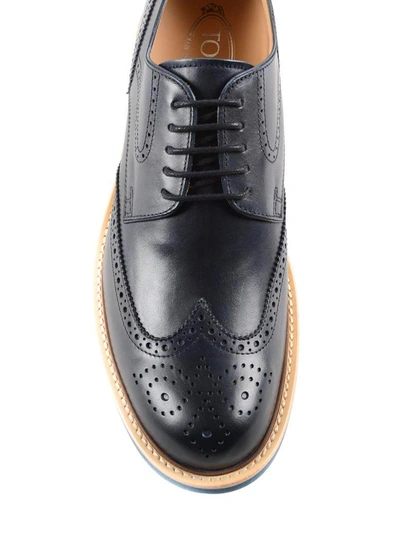 Shop Tod's Leather Derby Brogue Shoes In Blu