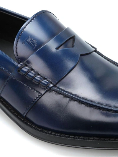 Shop Tod's College Leather Loafers In Baltic Chiaro