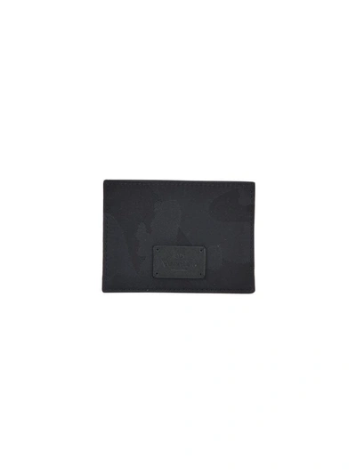 Shop Valentino Garavani Camo Credit Card Holder In Black
