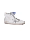 GOLDEN GOOSE FRANCY HI-TOP SNEAKERS,GCOWS591.G3 WHITE SILVER LEATHER