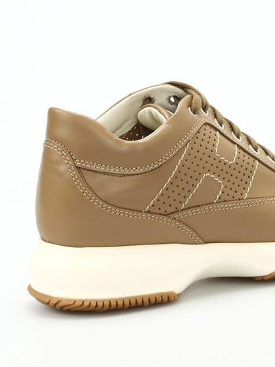Shop Hogan Interactive Leather Sneakers In Cuoio
