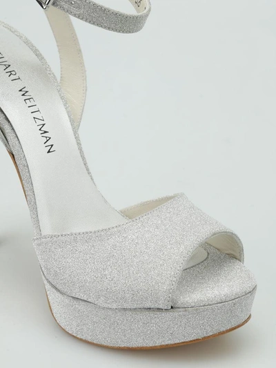 Shop Stuart Weitzman Swagger Glitter Platform Sandals In Silver