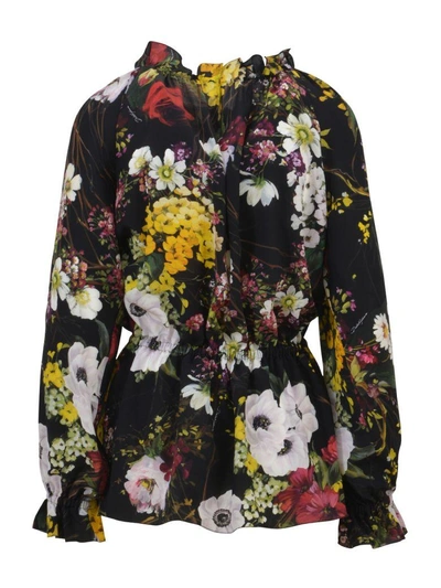 Shop Dolce & Gabbana Floral Silk Shirt In Nero-multicolor