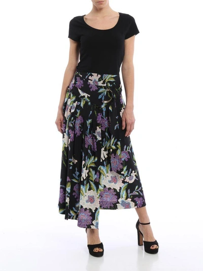 Shop Diane Von Furstenberg Floral Silk Wrap Skirt In Black
