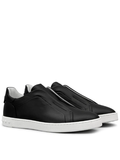 Shop Tod's Smooth Leather Slip-ons In Black