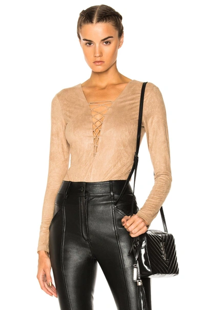 Shop Alexander Wang T T By Alexander Wang Faux Suede Lace Up Bodysuit In Neutrals