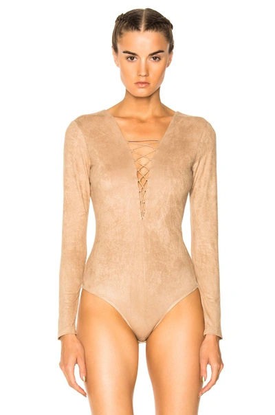 Shop Alexander Wang T T By Alexander Wang Faux Suede Lace Up Bodysuit In Neutrals