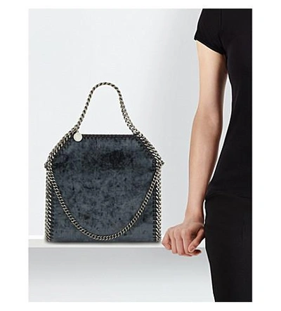Shop Stella Mccartney Mini Baby Bella Velvet Shoulder Bag In Charcoal