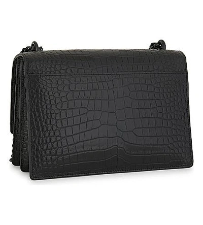 Shop Saint Laurent Monogram Sunset Medium Crocodile-embossed Leather Shoulder Bag In Black Silver