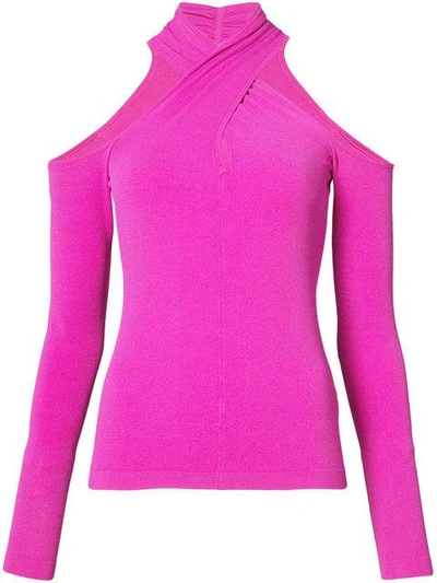 Shop Milly Crisscross Neck Blouse In Pink & Purple