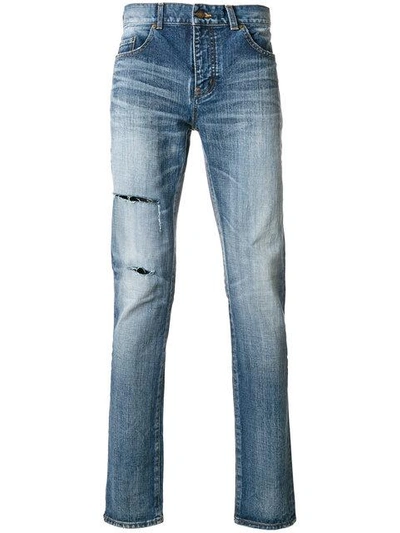 Shop Saint Laurent Distressed Denim Jeans In Blue