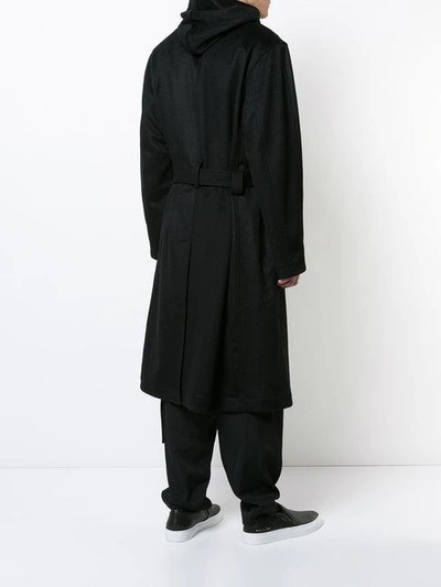 Shop Yohji Yamamoto Hooded Coat - Black