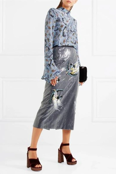 Shop Erdem Sacha Sequined Crepe Midi Skirt