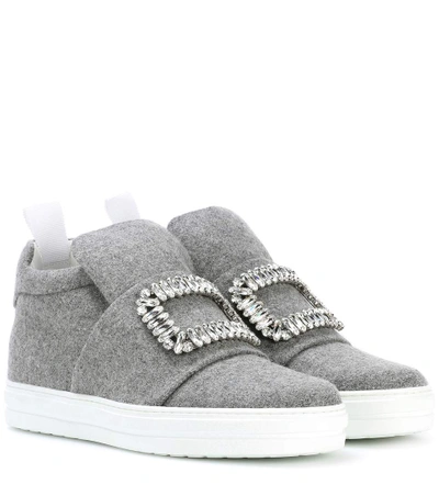 Shop Roger Vivier Sneaky Viv Embellished High-top Sneakers In Grey