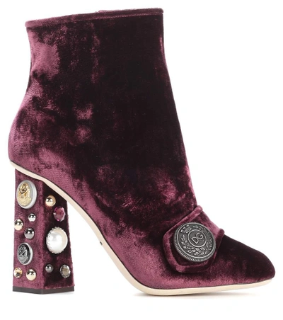 Shop Dolce & Gabbana Embellished Velvet Ankle Boots In Purple