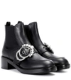 MIU MIU FAUX PEARL-EMBELLISHED LEATHER ANKLE BOOTS,P00275054