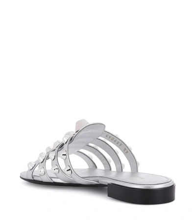 Shop Balenciaga Arena Leather Sandals In Silver