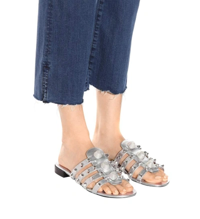 Shop Balenciaga Arena Leather Sandals In Silver