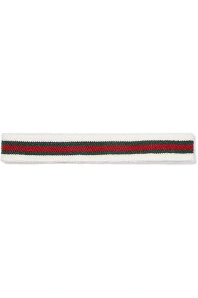 Shop Gucci Striped Stretch-knit Headband In Ivory