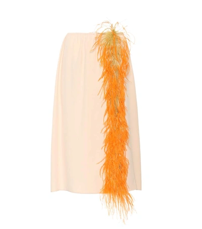 Prada Feather-trimmed Crêpe Skirt In Neutrals