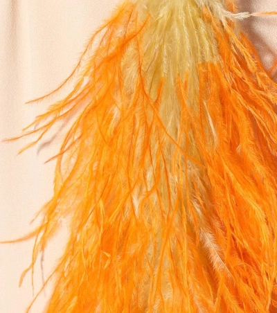 Shop Prada Feather-trimmed Crêpe Skirt In Neutrals