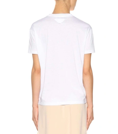 Shop Prada Feather-trimmed Cotton T-shirt In Liaeco
