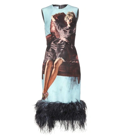 Shop Prada Sleeveless Fur-trimmed Dress In Eule
