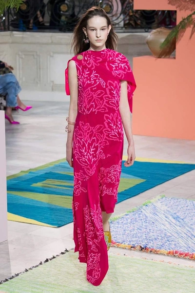 Shop Peter Pilotto Embroidered Silk Dress In Piek