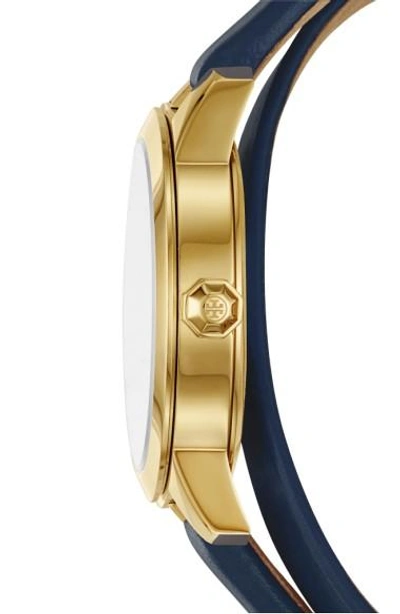 Shop Tory Burch Collins Double Wrap Leather Strap Watch, 38mm In Navy/ Gold