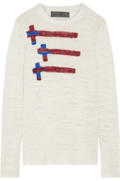 Shop The Elder Statesman Flying Crosses Intarsia Cashmere Sweater In White