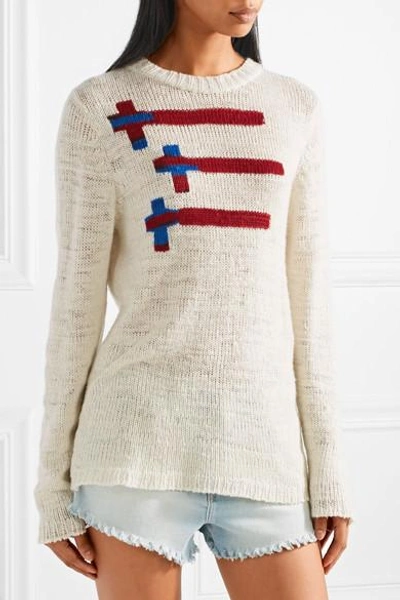 Shop The Elder Statesman Flying Crosses Intarsia Cashmere Sweater In White