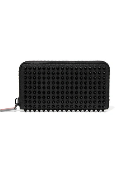 Shop Christian Louboutin Panettone Spiked Textured-leather Wallet In Black