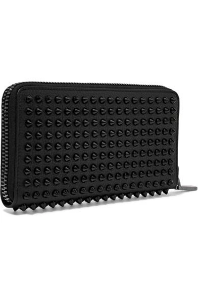 Shop Christian Louboutin Panettone Spiked Textured-leather Wallet In Black