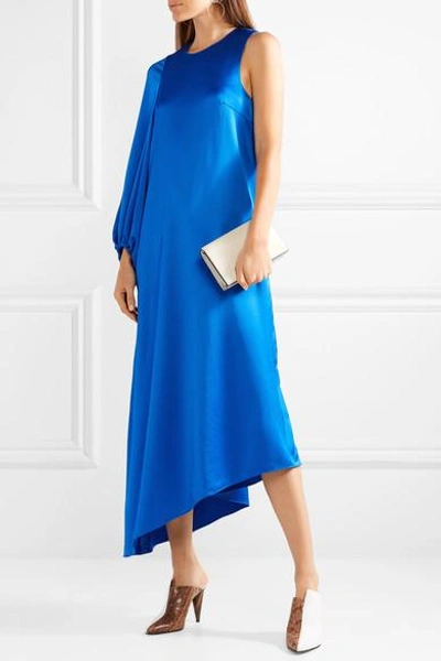 Tibi Elbe Blue Celestia Satin One Sleeve Bias Dress | ModeSens