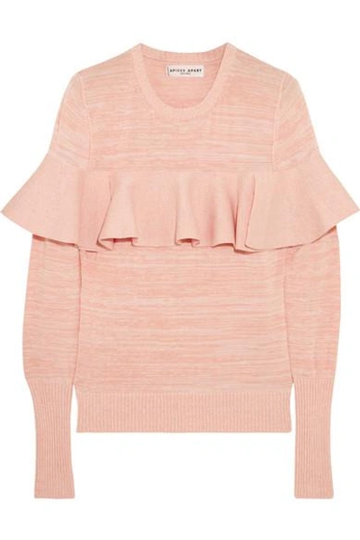 Shop Apiece Apart Ruffled Mélange Cotton-blend Sweater In Pink