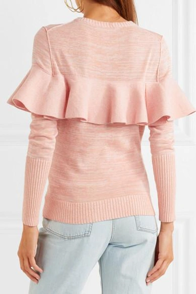 Shop Apiece Apart Ruffled Mélange Cotton-blend Sweater In Pink