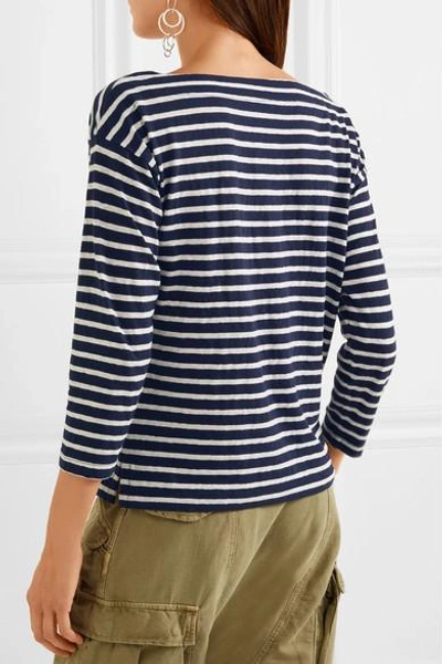 Shop Jcrew Striped Slub Cotton-blend Jersey Top In Navy