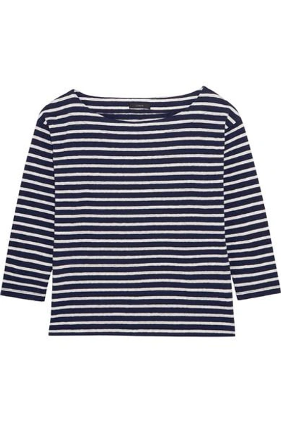 Shop Jcrew Striped Slub Cotton-blend Jersey Top In Navy