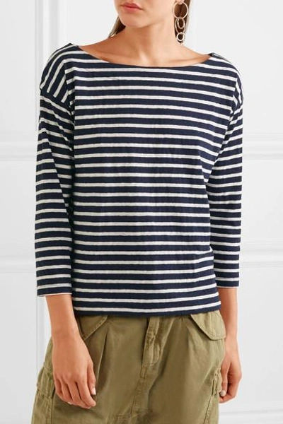 Shop Jcrew Striped Slub Cotton-blend Jersey Top In Navy