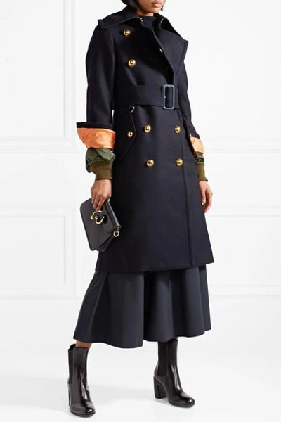 Shop Sacai Shell-trimmed Melton Wool Coat