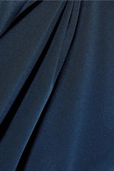 Shop Tibi Tess Convertible Belted Silk-crepe Midi Dress In Navy