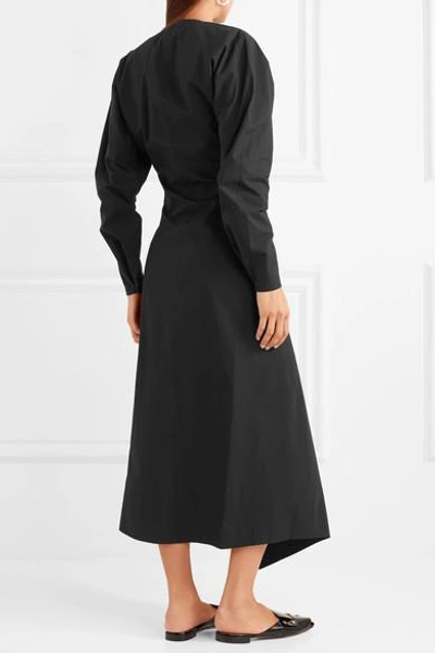 Shop Lemaire Asymmetric Cotton-poplin Midi Dress In Black