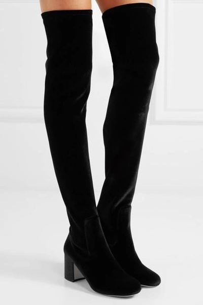 Shop René Caovilla Crystal-embellished Velvet Over-the-knee Boots In Black