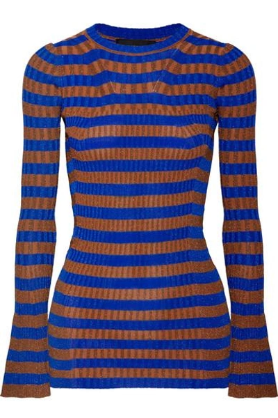 Shop By Malene Birger Striped Metallic Ribbed-knit Sweater In Cobalt Blue