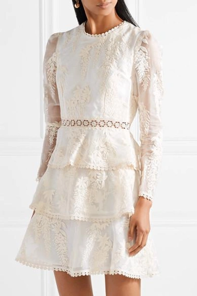 Shop Zimmermann Maples Embroidered Crocheted Lace-trimmed Silk-organza Mini Dress