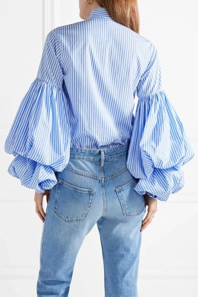 Shop Johanna Ortiz Penny Striped Cotton-blend And Stretch-jersey Bodysuit