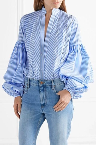 Shop Johanna Ortiz Penny Striped Cotton-blend And Stretch-jersey Bodysuit