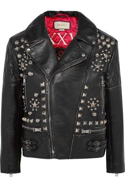 Gucci Studded Leather Biker Jacket In Nero | ModeSens