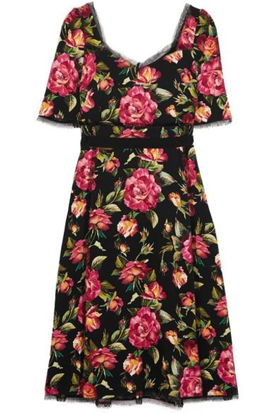 Shop Dolce & Gabbana Roseline Tulle-trimmed Floral-print Crepe Dress