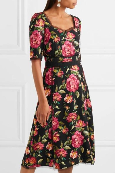 Shop Dolce & Gabbana Roseline Tulle-trimmed Floral-print Crepe Dress
